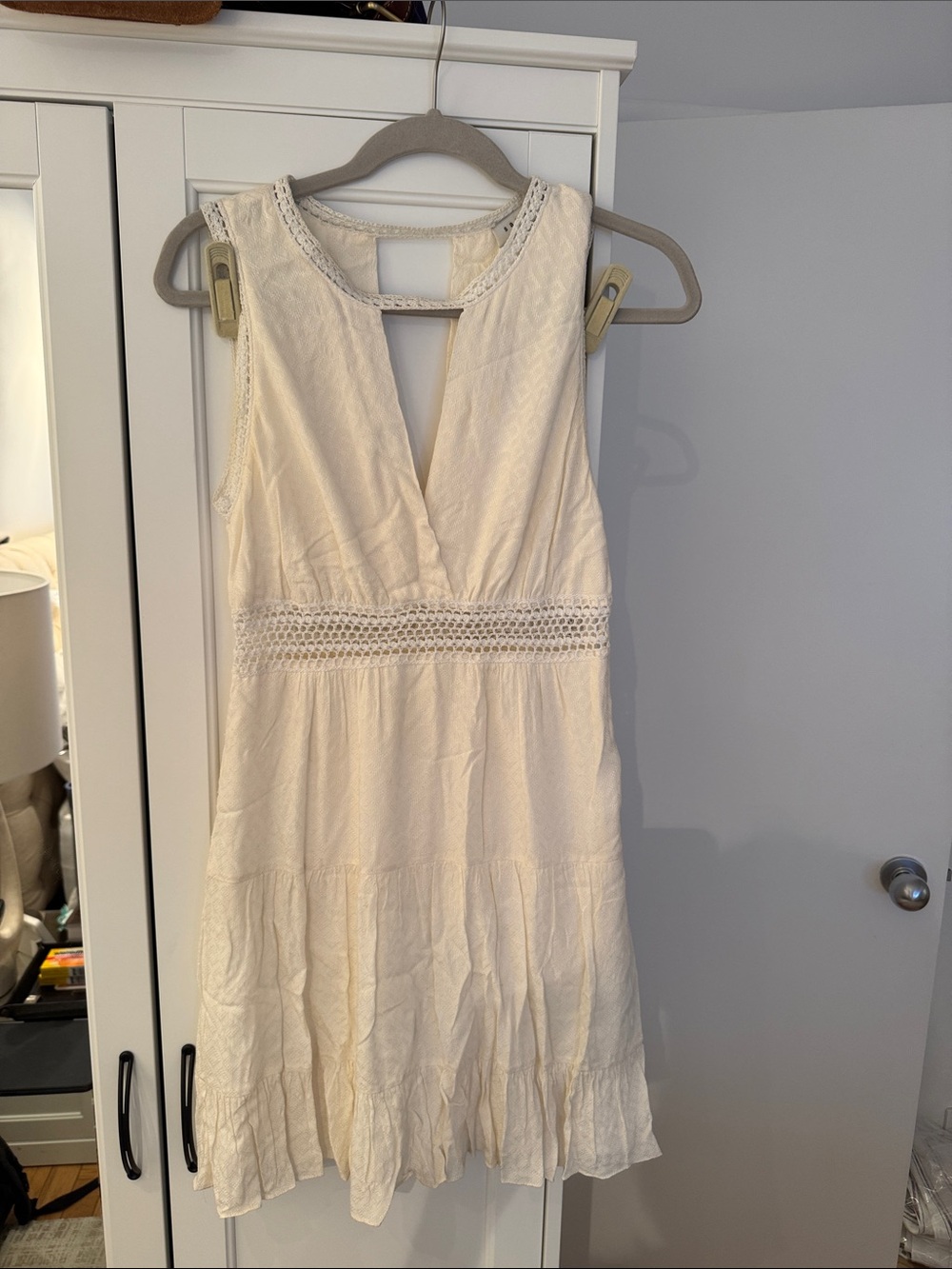 Sandro Cream Sleeveless Crochet-Waist Mini Dress